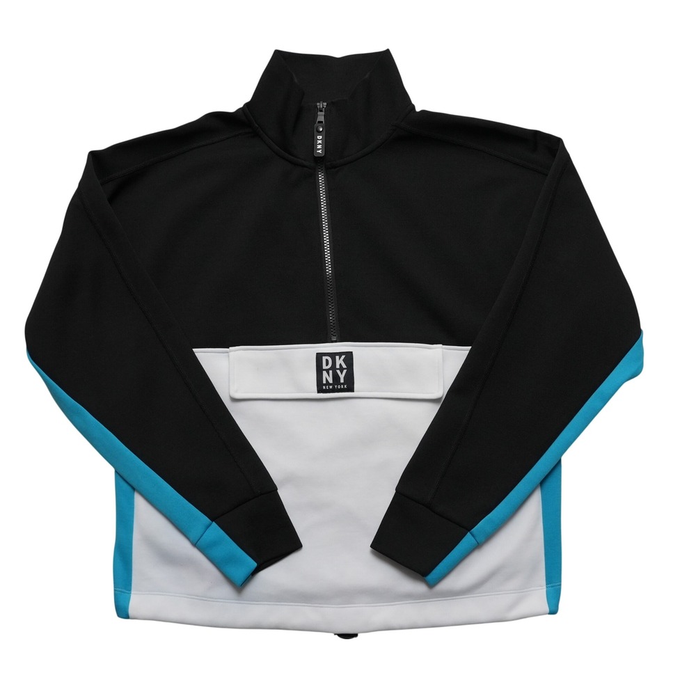 DKNY Sport Womens Small Black Colorblock Quarter‎ Zip Pullover Sweatshirt 90s